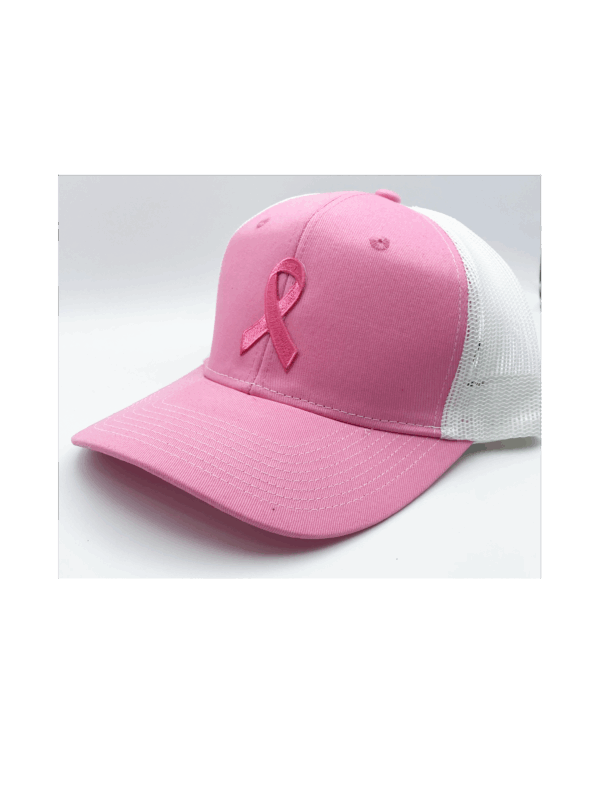 Breast Cancer Awareness Ribbon Mesh-back Cap with Pink Front and White Mesh back